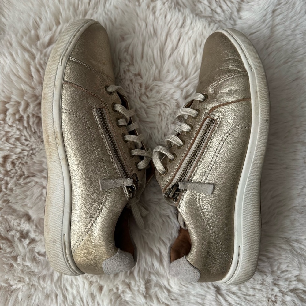 Clarks Women’s Gold Sneakers with Side Zipper